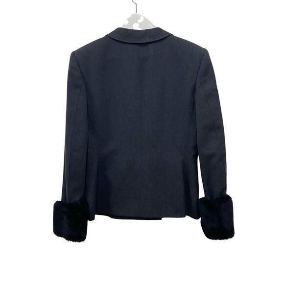Vintage BASILE Italy Women's Size 8 Dark Gray Wool Blend Blazer Faux Fur Cuffs - Picture 2 of 10